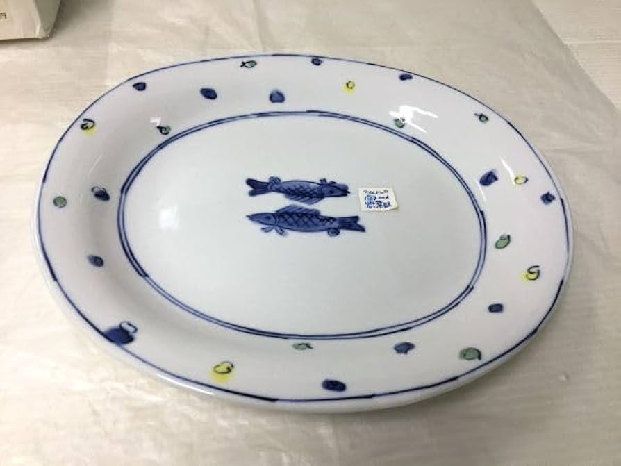 Amazon.co.jp: P3-038三洋陶器 龍峰窯 水玉双魚楕円 パスタ 惣菜